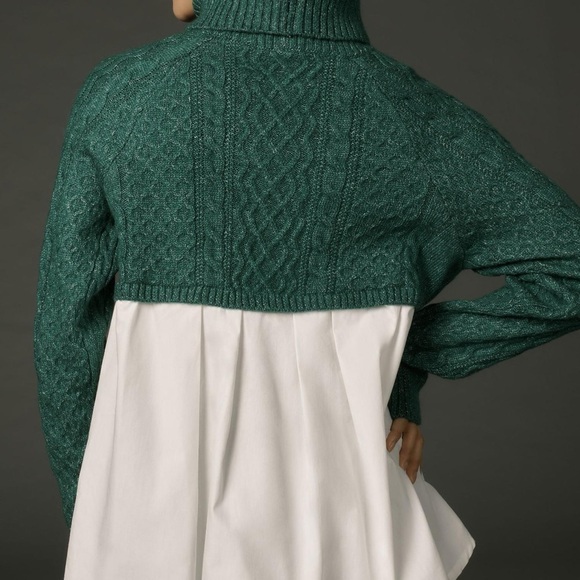 Anthropologie Green Mixed Media Turtleneck Cable Knit Sweater NWT Size Large - Picture 3 of 11